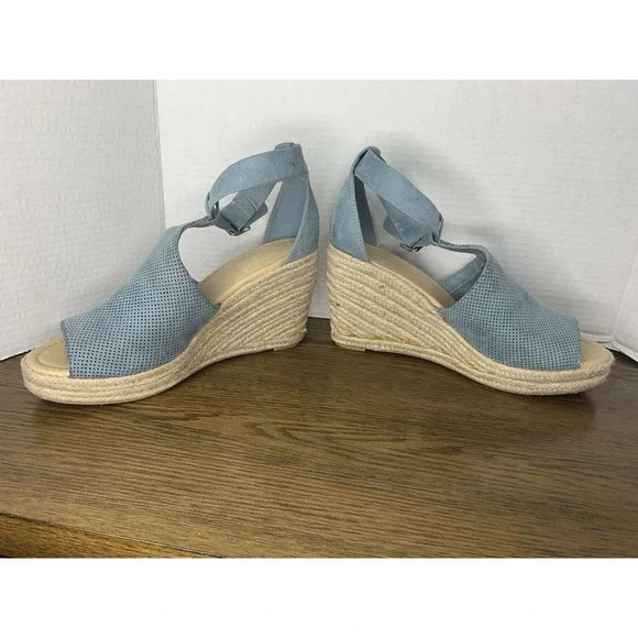 Cityclassified Blue Perforated Suede Espadrille Platform Wedge Sandals - Picture 5 of 7